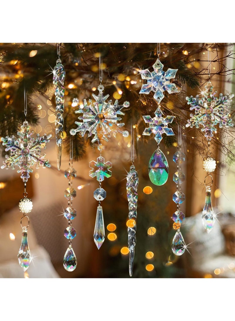 SYOSI 18 قطعة زينة شجرة عيد الميلاد زينة كريستالية - زينة كريستالية على شكل ثلج متدلية من الأكريليك لشجرة عيد الميلاد لاحتفالات الشتاء ورأس السنة الجديدة - Image 1